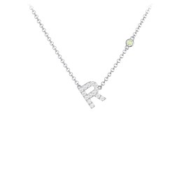 Pavé R Initial Necklace with Satellite Gemstone in 925 Sterling Silver with White Premium Zirconia and Peridot