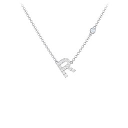 Pavé R Initial Necklace with Satellite Gemstone in 925 Sterling Silver with White Premium Zirconia and Aquamarine