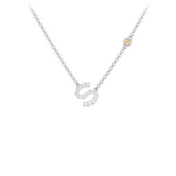 Pavé S Initial Necklace with Satellite Gemstone in 925 Sterling Silver with White Premium Zirconia and Citrine