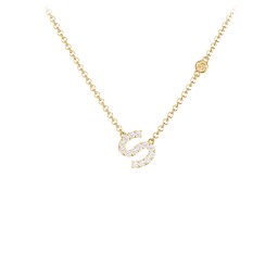 Pavé S Initial Necklace with Satellite Gemstone in 9K Solid Yellow Gold with White Premium Zirconia and Citrine
