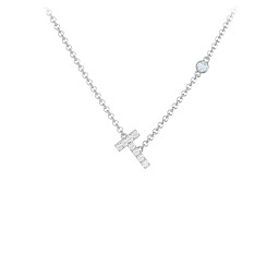 Pavé T Initial Necklace with Satellite Gemstone in 925 Sterling Silver with White Premium Zirconia and Aquamarine