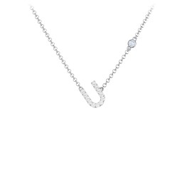 Pavé U Initial Necklace with Satellite Gemstone