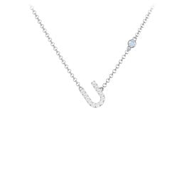 Pavé U Initial Necklace with Satellite Gemstone