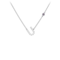 Pavé U Initial Necklace with Satellite Gemstone in 925 Sterling Silver with White Premium Zirconia and Alexandrite