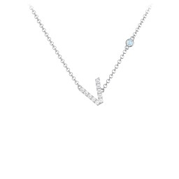 Pavé V Initial Necklace with Satellite Gemstone in 925 Sterling Silver with White Premium Zirconia and Blue Topaz