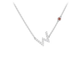 Pavé W Initial Necklace with Satellite Gemstone in 925 Sterling Silver with White Premium Zirconia and Garnet
