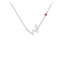 Pavé W Initial Necklace with Satellite Gemstone in 925 Sterling Silver with White Premium Zirconia and Garnet