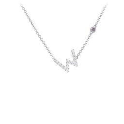 Pavé W Initial Necklace with Satellite Gemstone in 925 Sterling Silver with White Premium Zirconia and Alexandrite