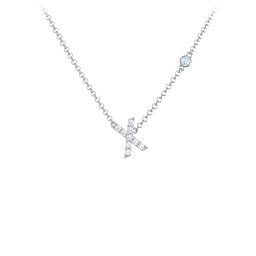 Pavé X Initial Necklace with Satellite Gemstone in 925 Sterling Silver with White Premium Zirconia and Blue Topaz