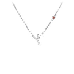 Pavé Y Initial Necklace with Satellite Gemstone in 925 Sterling Silver with White Premium Zirconia and Garnet