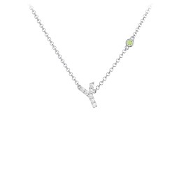 Pavé Y Initial Necklace with Satellite Gemstone in 925 Sterling Silver with White Premium Zirconia and Peridot