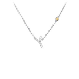 Pavé Y Initial Necklace with Satellite Gemstone in 925 Sterling Silver with White Premium Zirconia and Citrine