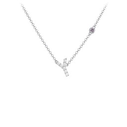 Pavé Y Initial Necklace with Satellite Gemstone in 925 Sterling Silver with White Premium Zirconia and Alexandrite