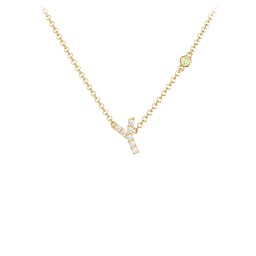 Pavé Y Initial Necklace with Satellite Gemstone in 9K Solid Yellow Gold with White Premium Zirconia and Peridot