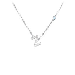Pavé Z Initial Necklace with Satellite Gemstone in 925 Sterling Silver with White Premium Zirconia and Blue Topaz