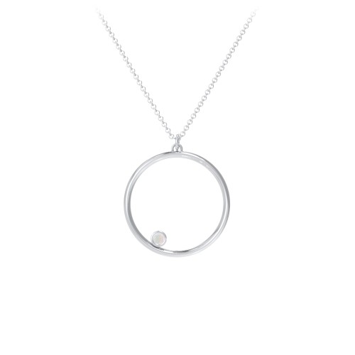 Open Circle Necklace with 1 Birthstone – Sterling Silver with Opal