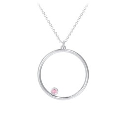 Open Circle Necklace with 1 Birthstone in 925 Sterling Silver with Pink Tourmaline