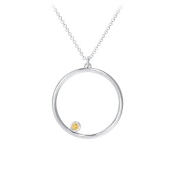 Open Circle Necklace with 1 Birthstone in 925 Sterling Silver with Citrine