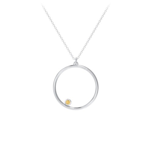 Open Circle Necklace with 1 Birthstone – Sterling Silver with Citrine