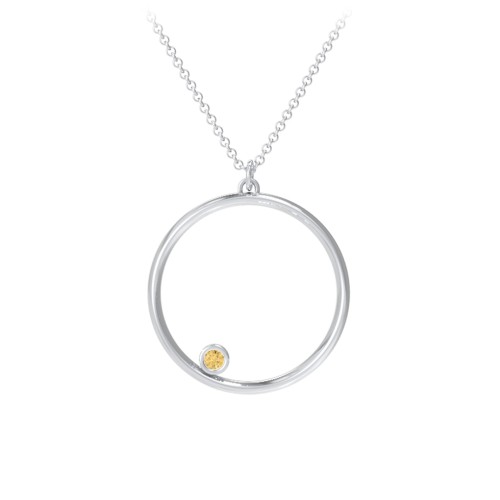 Open Circle Necklace with 1 Birthstone – Sterling Silver with Citrine