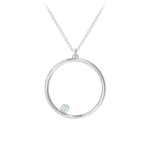 Open Circle Necklace with 1 Birthstone – Sterling Silver with Blue Topaz