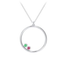 Open Circle Necklace with 2 Birthstones