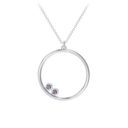 Open Circle Necklace with 2 Birthstones in 925 Sterling Silver