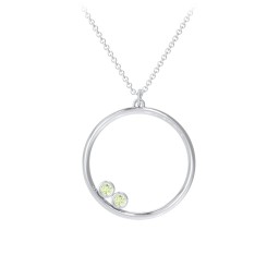 Open Circle Necklace with 2 Birthstones in 925 Sterling Silver with Peridot