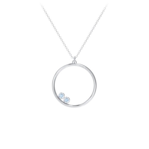 Open Circle Necklace with 2 Birthstones – Sterling Silver with Blue Topaz