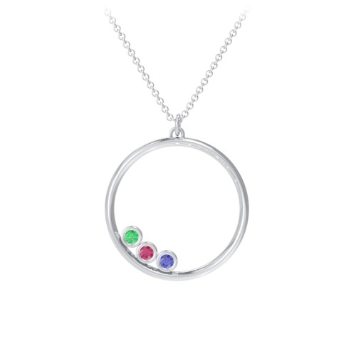 Open Circle Necklace with 3 Birthstones
