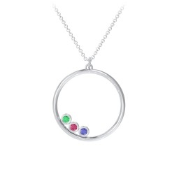 Open Circle Necklace with 3 Birthstones in 925 Sterling Silver with Emerald, Ruby, and Blue Sapphire