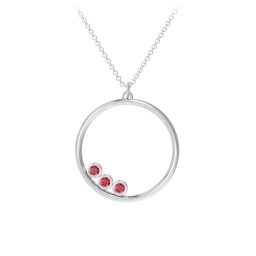 Open Circle Necklace with 3 Birthstones in 925 Sterling Silver with Garnet