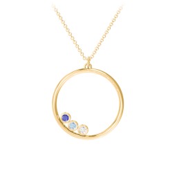 Open Circle Necklace with 3 Birthstones in 9K Solid Yellow Gold with Blue Sapphire, Blue Topaz, and Cubic Zirconia