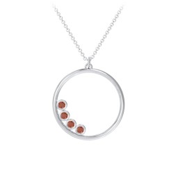 Open Circle Necklace with 4 Birthstones in 925 Sterling Silver with Garnet