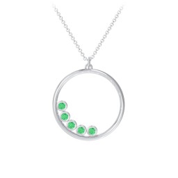 Open Circle Necklace with 5 Birthstones in 925 Sterling Silver with Emerald
