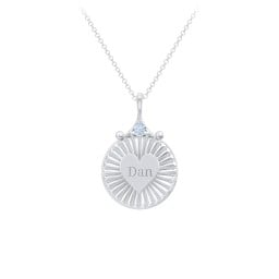 Engravable Sunburst Heart Necklace with Gemstone
