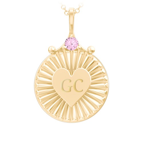 Engravable Sunburst Heart Necklace with Gemstone