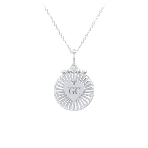 Engravable Sunburst Heart Necklace with Gemstone – Sterling Silver with Cubic Zirconia