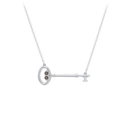 Horizontal Key Necklace with Gemstones in 925 Sterling Silver with Smokey Quartz