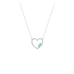 Open Heart Necklace with 1-3 Birthstones in 925 Sterling Silver with Emerald and Pink Tourmaline