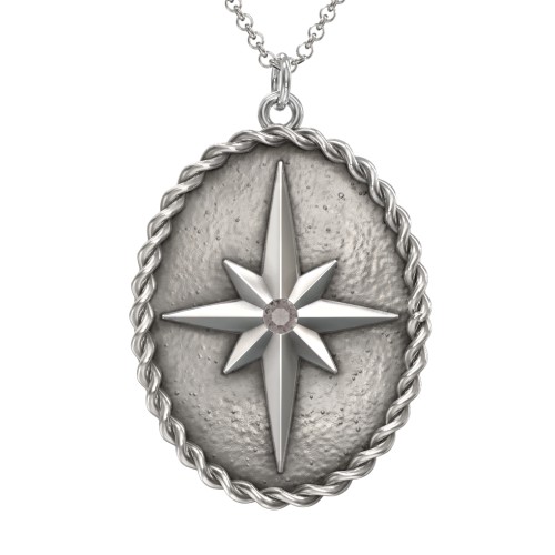 Engravable North Star Medallion Necklace with Accent Stone – Sterling Silver with Smokey Quartz