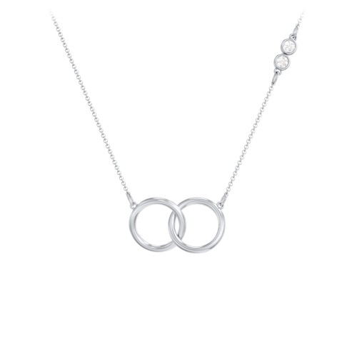 Interlocking Rings Pendant with Bezel Set Gemstones – Sterling Silver with Diamond