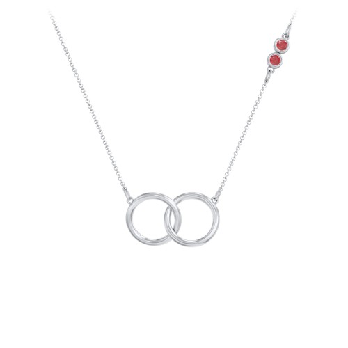 Interlocking Rings Pendant with Bezel Set Gemstones – Sterling Silver with Garnet