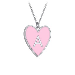 Engravable Initial Cold Enamel Heart Necklace in 925 Sterling Silver