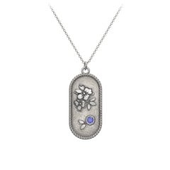 Engravable Forget-Me-Not Flower Medallion Necklace with Gemstone