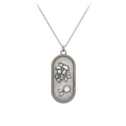 Engravable Forget-Me-Not Flower Medallion Necklace with Gemstone