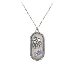 Engravable Forget-Me-Not Flower Medallion Necklace with Gemstone