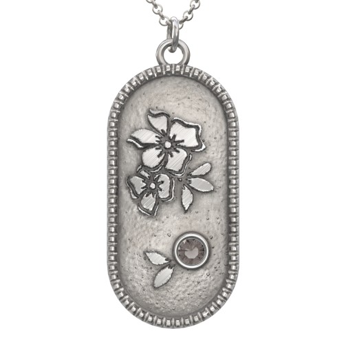Engravable Forget-Me-Not Flower Medallion Necklace with Gemstone – Sterling Silver with Smokey Quartz