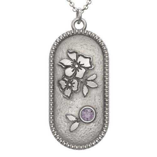 Engravable Forget-Me-Not Flower Medallion Necklace with Gemstone – Sterling Silver with Alexandrite
