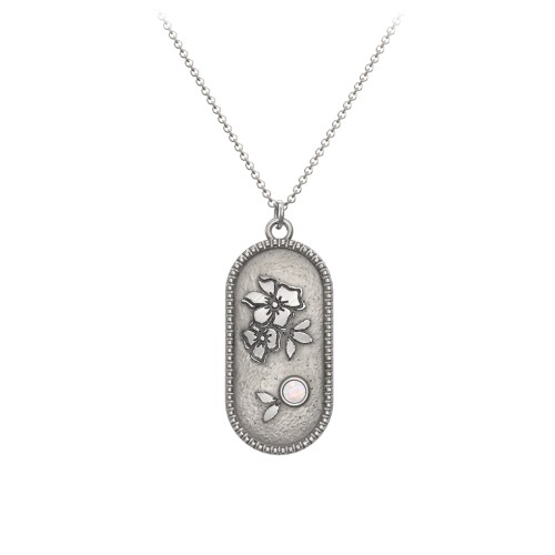 Engravable Forget-Me-Not Flower Medallion Necklace with Gemstone – Sterling Silver with Opal
